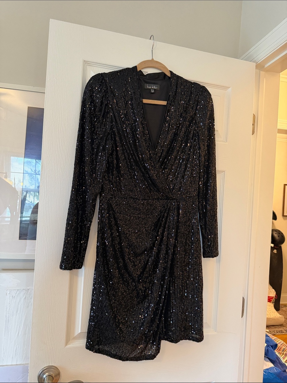 Black Sequin Wrap Dress - Women's Elegant Party Dress